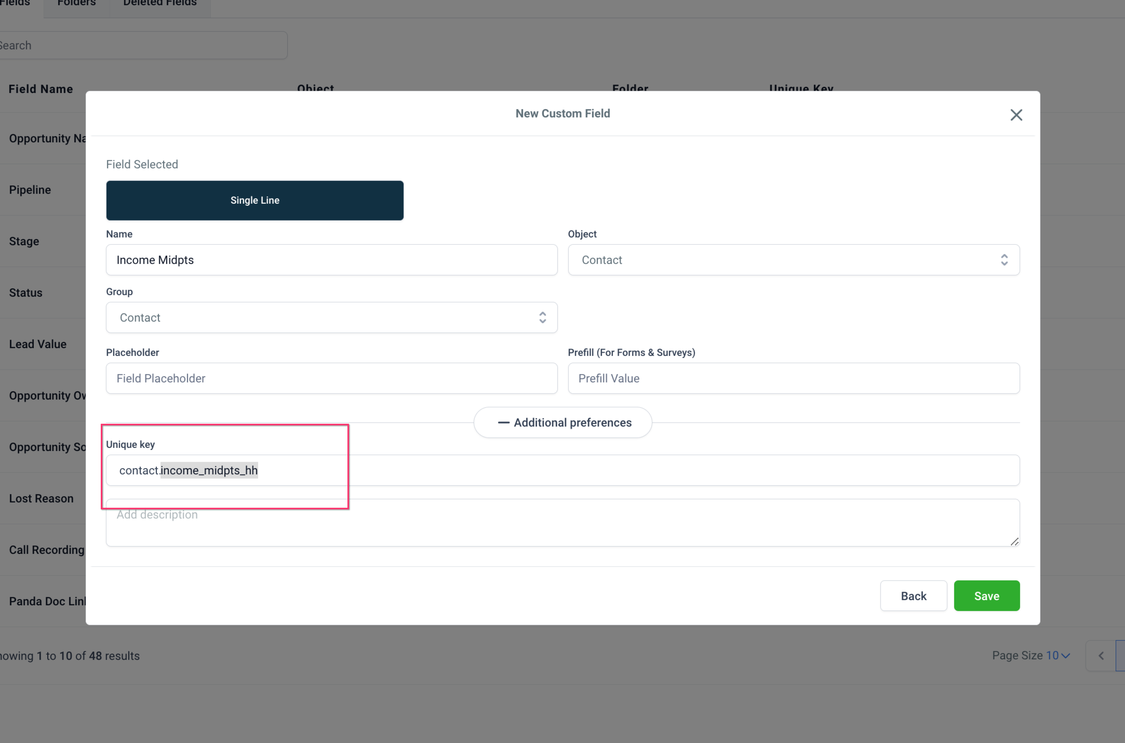 GHL Custom Field Creation